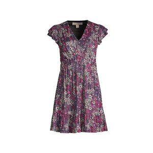 Michael Michael Kors Azalea Flutter Sleeve V Neck Mini Dress Purple Small B1-07